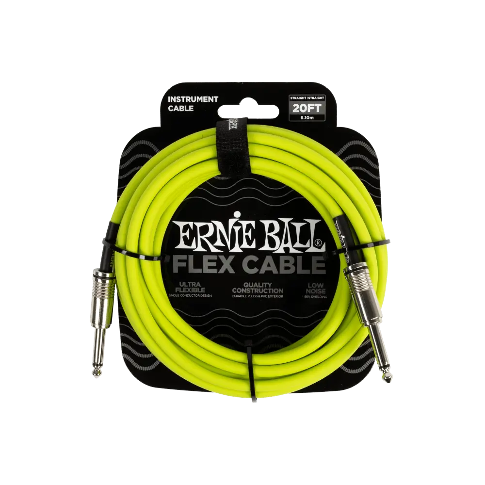 Flex Instrument Cable Straight/Straight 20 Feet - Green Ernie Ball