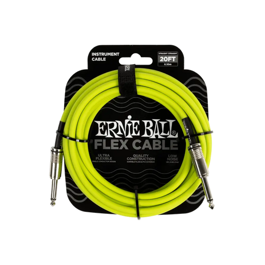 Flex Instrument Cable Straight/Straight 20 Feet - Green Ernie Ball