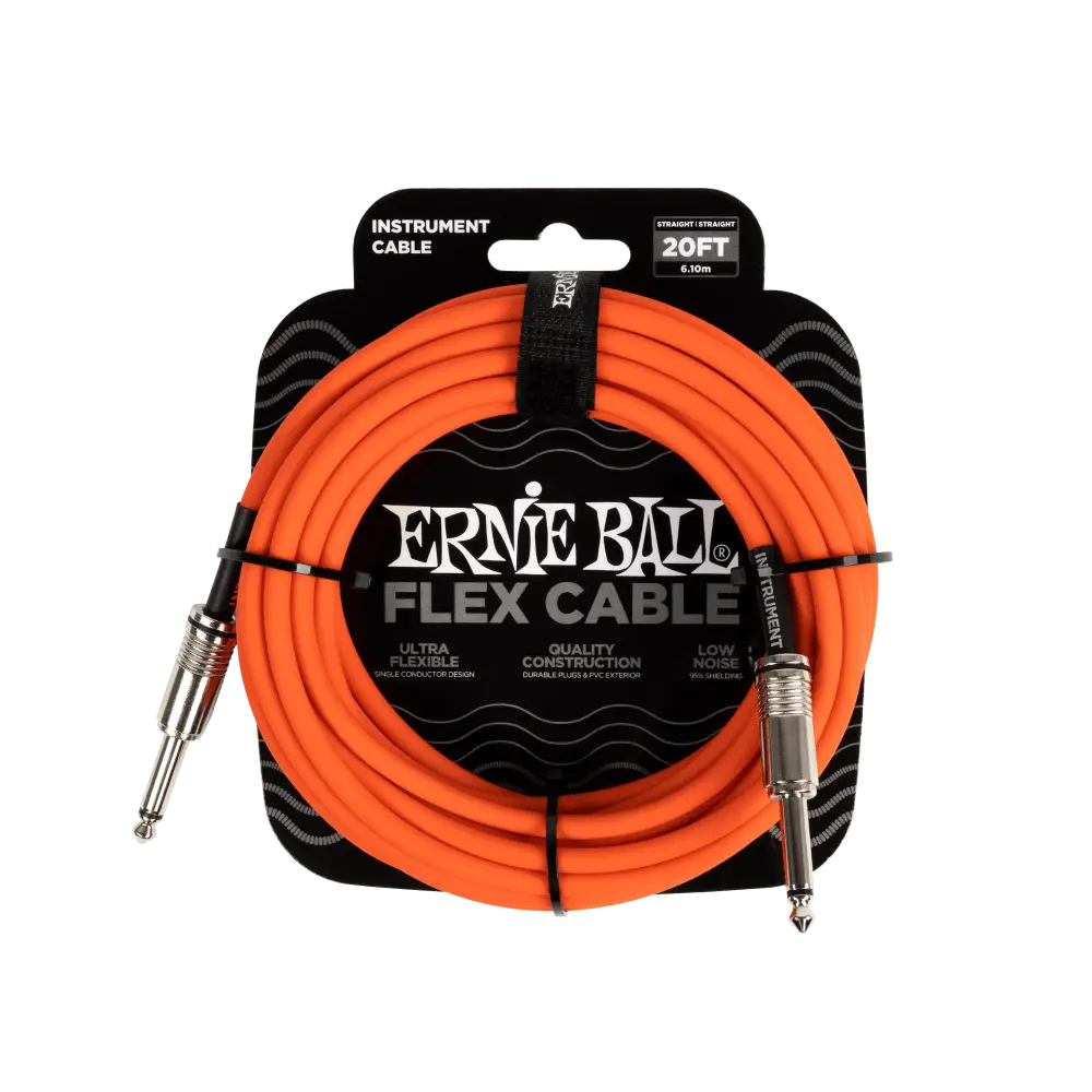 Flex Instrument Cable Straight/Straight 20 Feet - Orange Ernie Ball